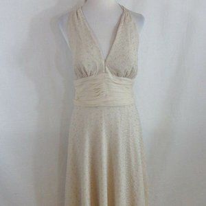 Vision Apparel Women's Beige Lace Chiffon Halter 8